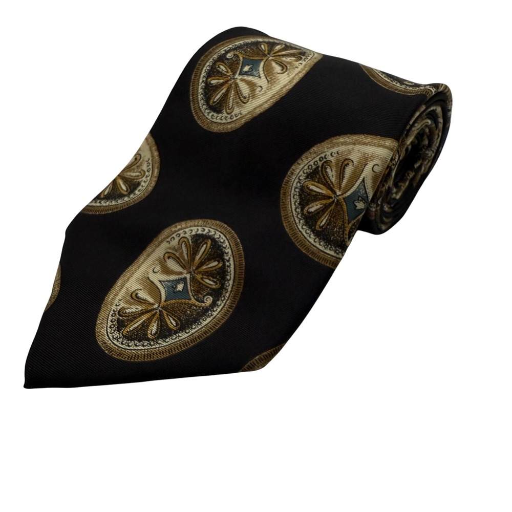 Christian Dior Monsieur Silk Necktie Black Gold Medallion Made‎ in USA